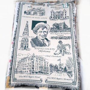 Will Rogers Theatre Jacquard Woven Tapestry Oklahoma Blanket 46x67 Double-Sided